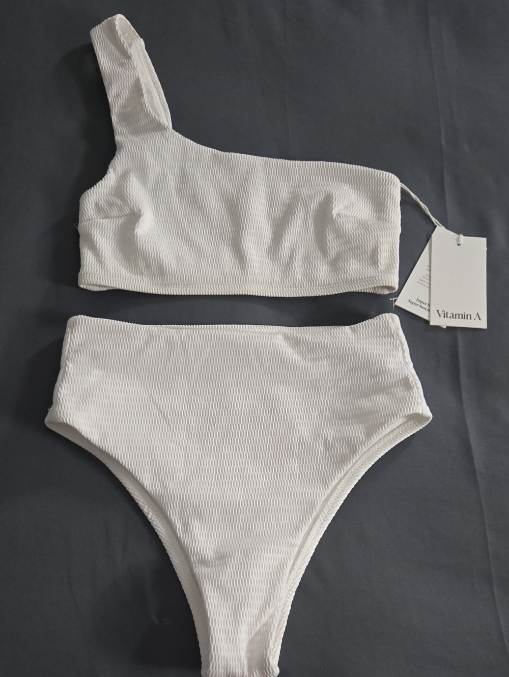 Vitamin A White One-Shoulder Ribbed Bikini Set